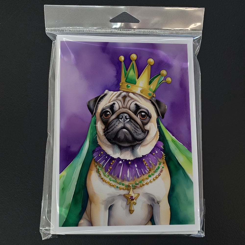 Pug King of Mardi Gras Greeting Cards Pack of 8 7 in x 5 in