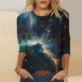 thumbnail image 1 of UPPADA Blouses Grande Taille pour Femmes Manches 3/4 Imprimé Floral Teinture Tee-Shirts Décontractés Tendance Col Rond Confortable Pull Tops Blouses Mignonnes d'Été Tops Manches 3/4 pour Femmes Offres, 1 of 5