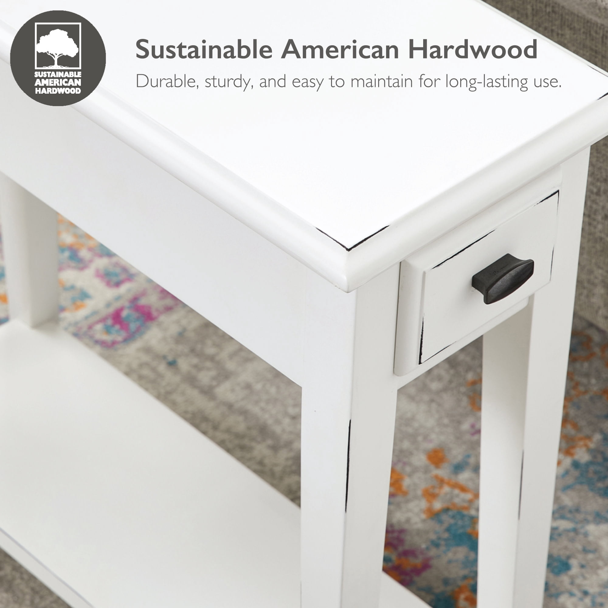 Leick Home Haven Ridge Narrow 1-Drawer End Table with Shelf, Farmhouse White