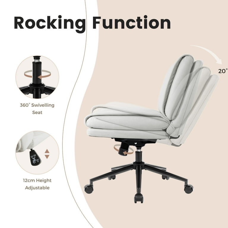 IWMH Armless Office Chair Wide Task Chair with Wheels White Technical Fabric Cross Legged Desk Chair with Double Thickened Padding Height