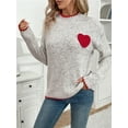 thumbnail image 2 of Silver Basic Love Printed Casual Wool Sweater Women's Valentine's Day Sweater Half High Collar Gray Pullover M,Grey-1, 2 of 5