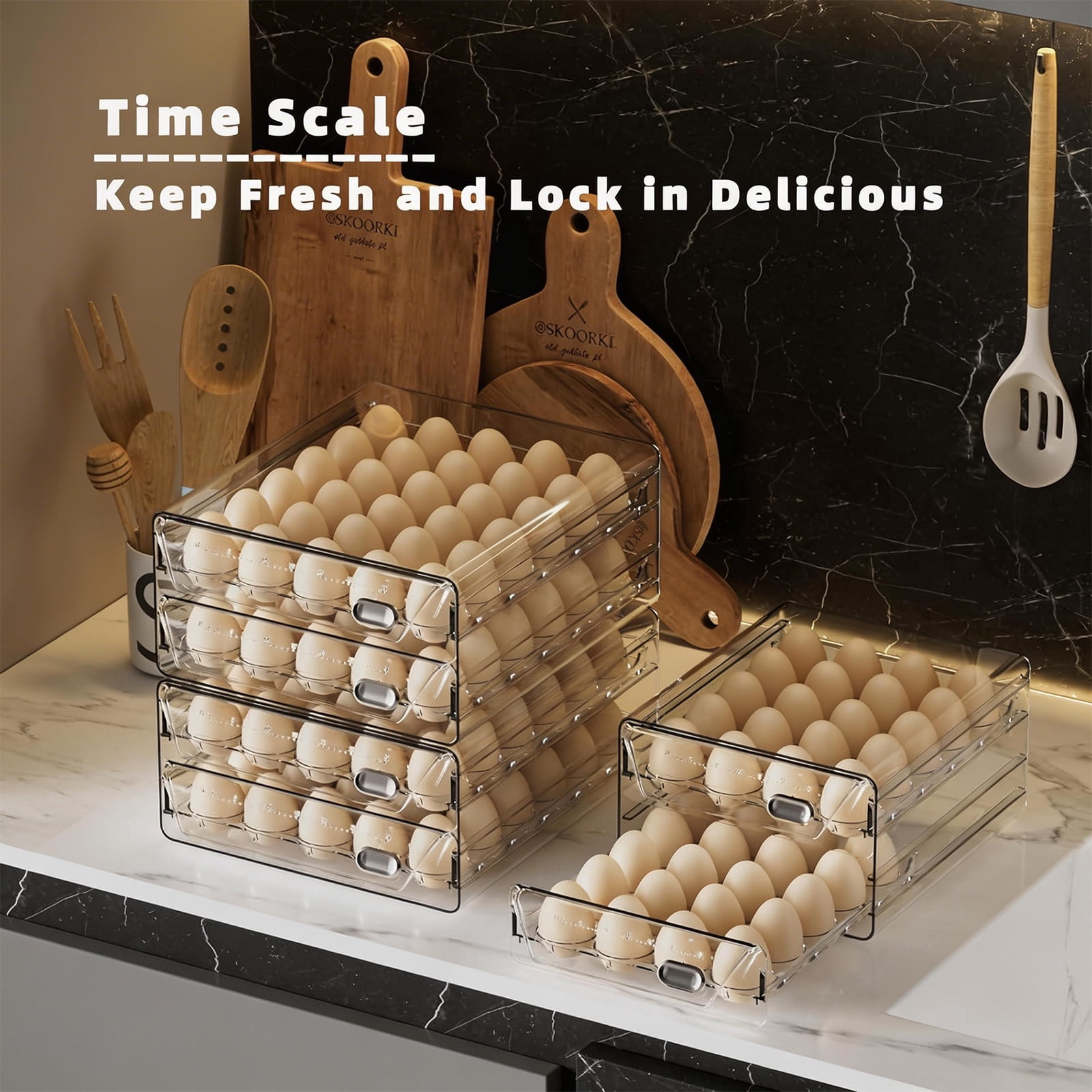 HIYOHIYO 2-Layer  Clear Stackable Fridge Egg Holder, Large Capacity Storage Tray Holds 40 Eggs, 9.8"×8.5"×5.5"