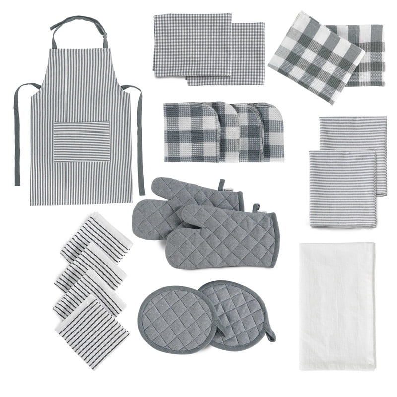 7-Piece Kitchen Towel Set In Navy Blue - Includes Quilted Pot Holders, Oven Mitt, Dish Towel, Drying Mat & Microfiber Cloths
