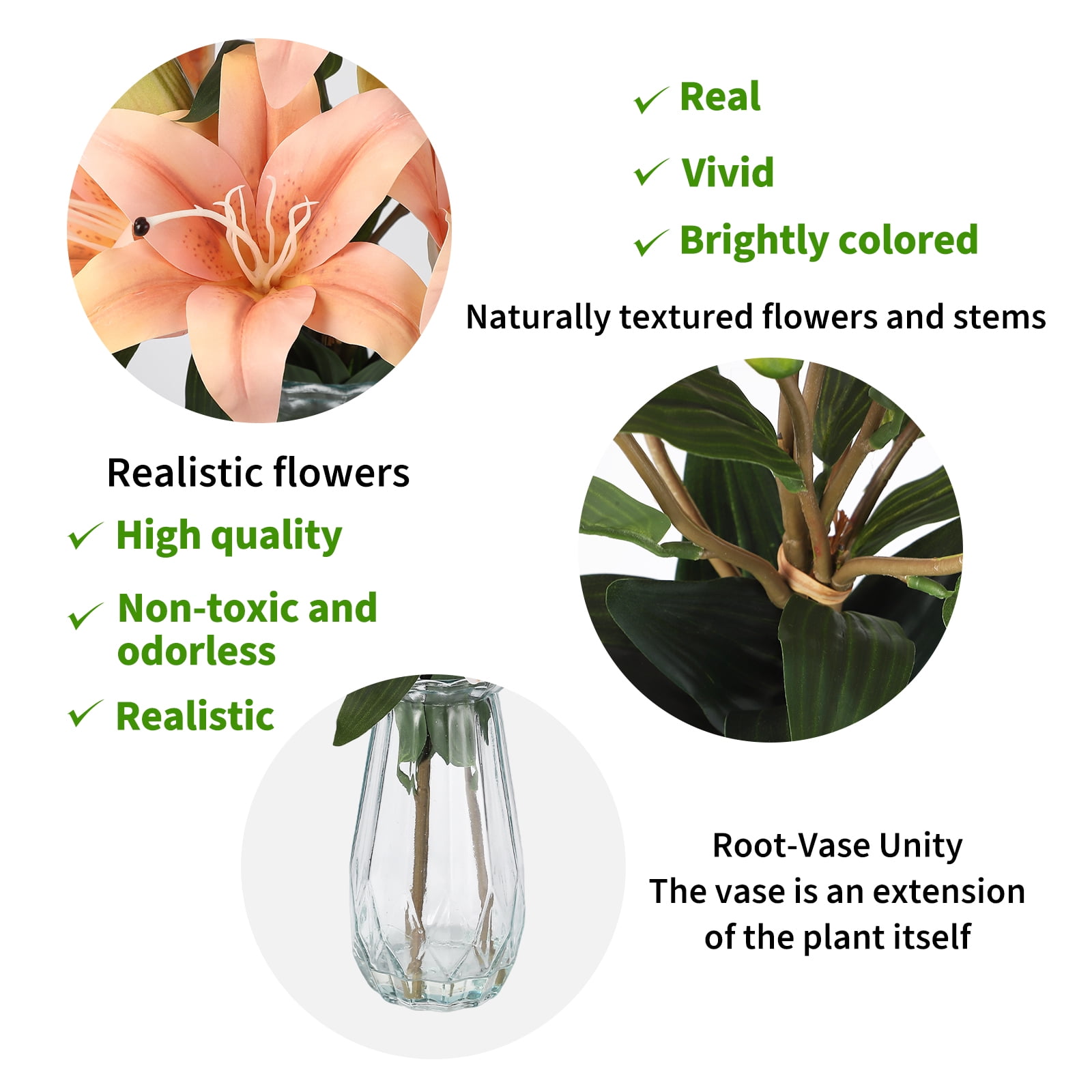 6 Pcs Artificial Tiger Lily Real Touch Easter Lily Fake Spring Flowers with Vase, for Indoor Outdoor Home Decor, Wedding Centerpieces, Cemetery Memorial Flowers