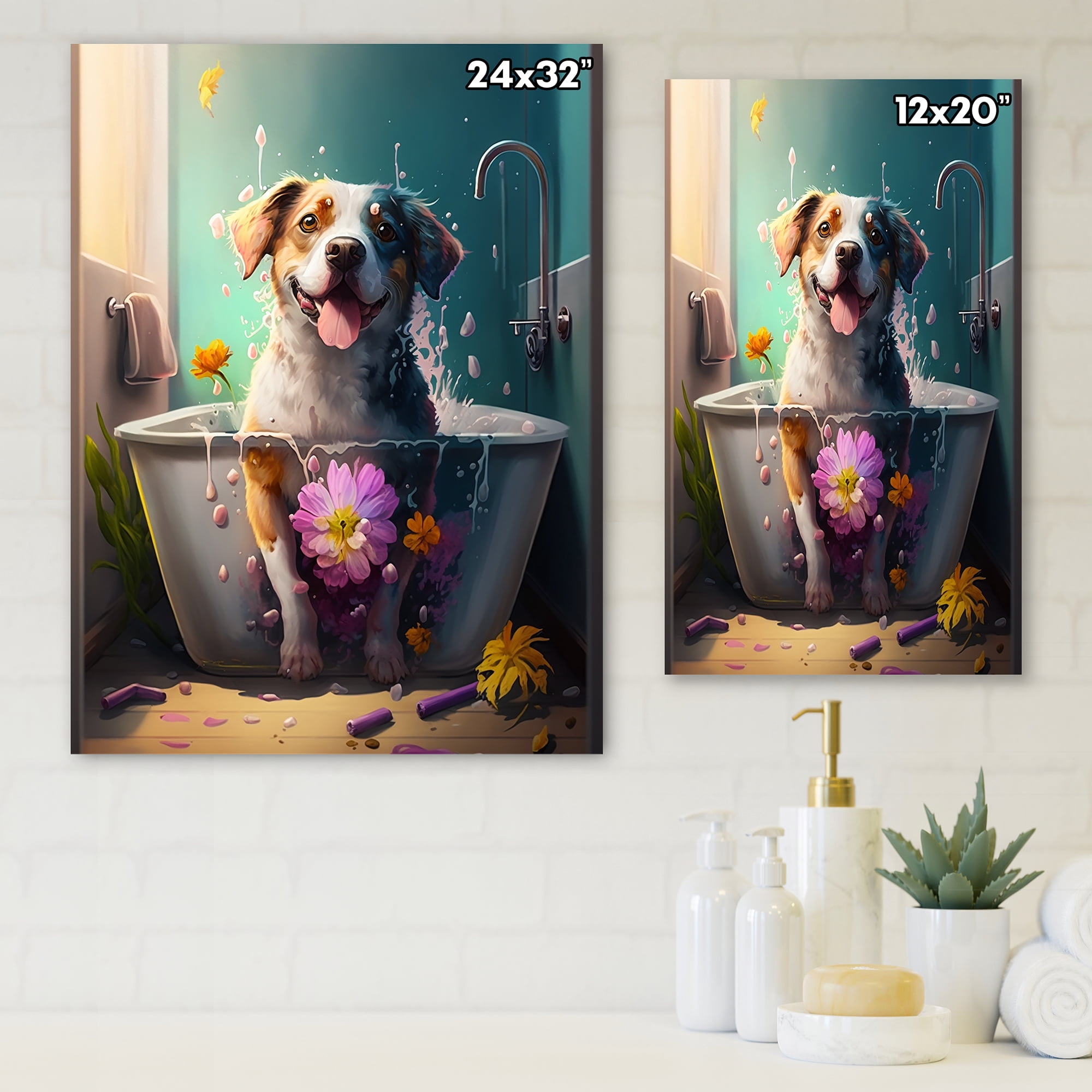 Designart Funny Dog In The Tub II Canvas Wall Art