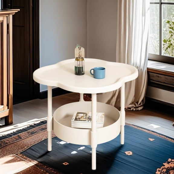 Yulucky Plastic Shelves,Plastic White Bedside Table with Double Layer Storage, 18.5x18.5x14.57 Inches Small Space Side Table for Bedroom or Living