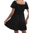 thumbnail image 5 of HUBERY Women Ruffle Short Sleeve Buttons Solid Color Spliced Tiered Mini Dress, 5 of 6