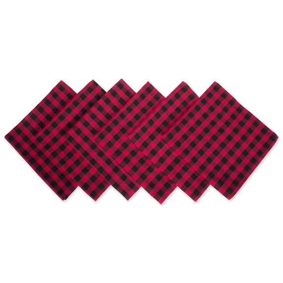 DII Logger Check Kitchen Napkin Set, Set of 6, 20"x20", 100% Cotton, Red, Black