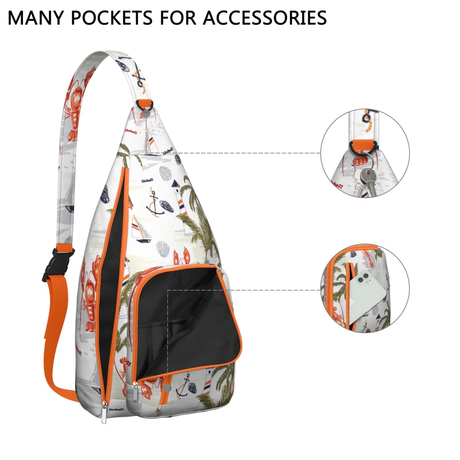 Nautical Aloha Sling Bag, Multi-Pocket Shoulder Bag with Comfortable Strap, Stylish for Beach Vacation