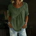 thumbnail image 5 of Loopsun Women Summer Tops Round Neck Short Sleeve Gathered Waist Linen Loose Blouse, 5 of 5