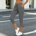 thumbnail image 2 of NinXxx Women's Elastic Waist Button Side Pocket Yoga Cropped Cargo Pants Grey S, 2 of 5
