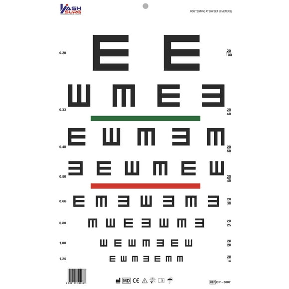 Tumbling “E” with Red Green Bar Visual Acuity Test 3m / 10ft