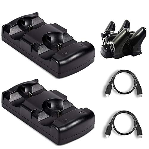 2 Pack PS3 Controller Charger,Playstation 3 / PS3 Slim DualShock Move Controller Charging Dock Stand Stations with Dual Micro USB Charging Cables & LED Indicator