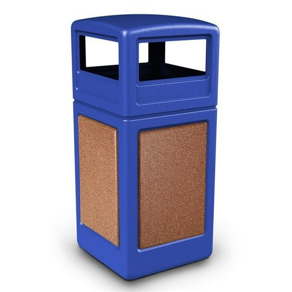 42 gal StoneTec Dome-Lid Square Waste Container, Blue with Sedona Panels