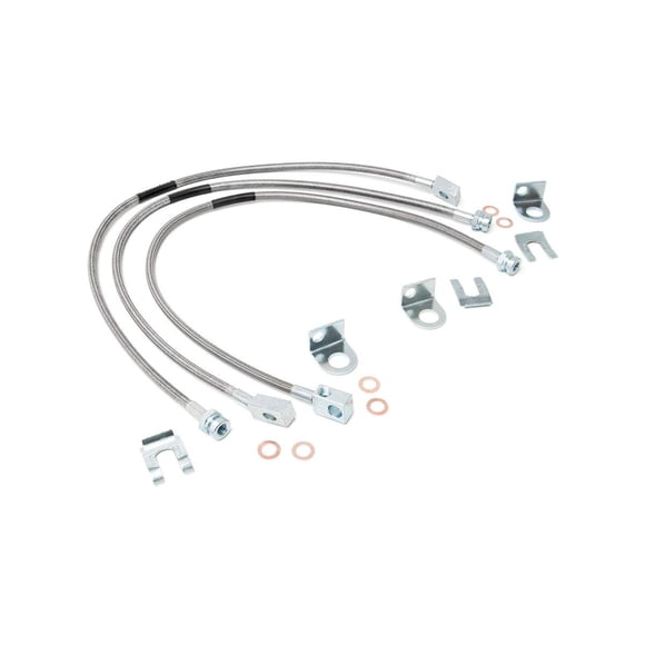 Líneas de freno de acero inoxidable Rough Country para Jeep Wrangler TJ/YJ/XJ 1987-2006 - 89715 delantero/trasero de acero inoxidable