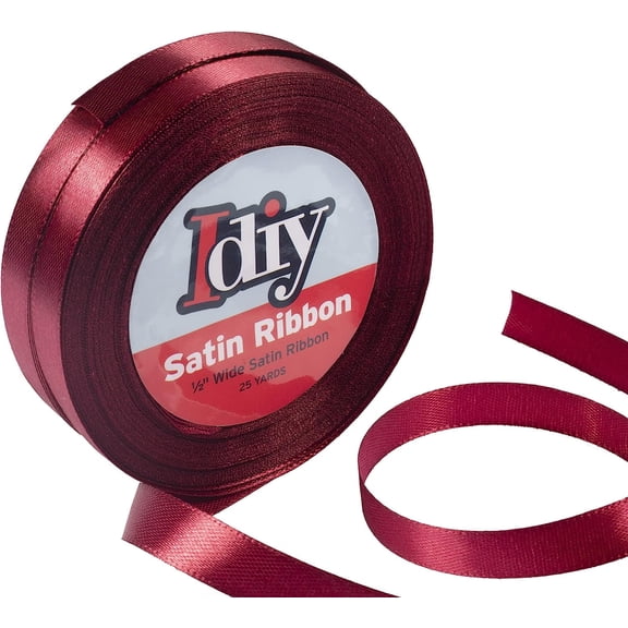 iDIY Satin Ribbon (1/2", 50 Yards) No Wire, DIY Arts & Crafts, Gift Wrapping Baskets, Wedding Decor, Sewing Projects, Party Decorative Embellishment, Hair Bows, Floral, Baby Shower (Maroon)