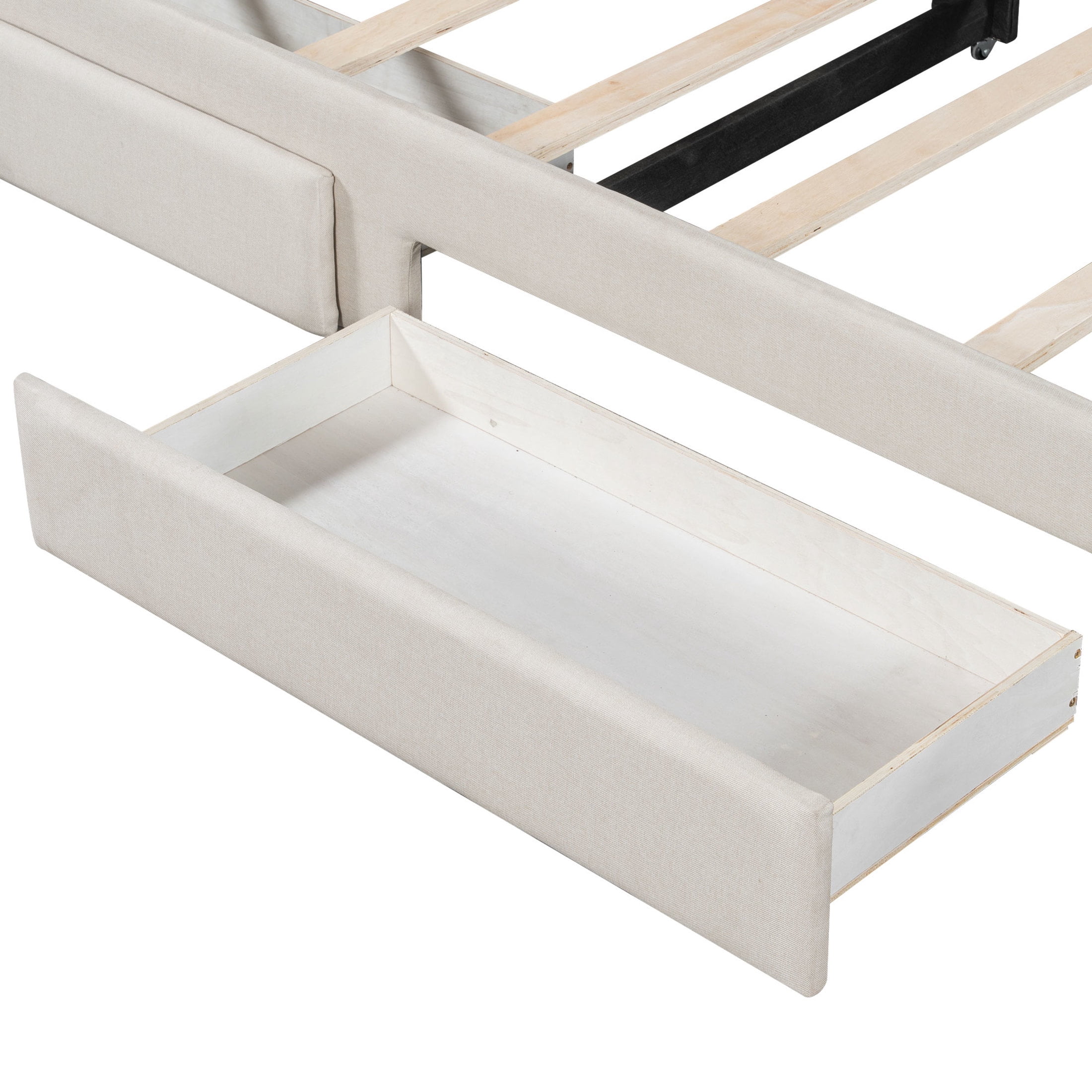 Noble House Twin XL to King Extendable Daybed with LED Light and Storage Drawers, Linen Upholstered, Beige