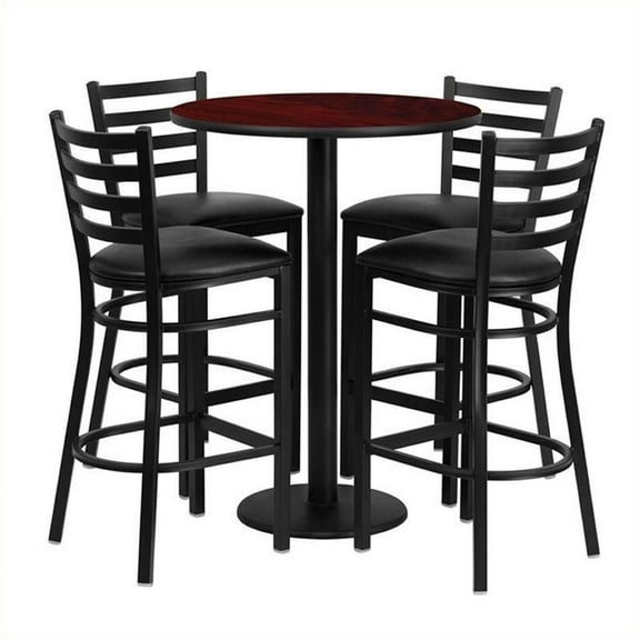 Kingfisher Lane 5 Piece Round Table Set in Black and Mahogany