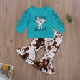thumbnail image 4 of One opening Toddler Baby Girls Bell-Bottom Clothes Long Sleeve T-Shirt Sunflower Tops Leopard Flare Pants Fall Winter Outfits (Blue, 4-5T), 4 of 5