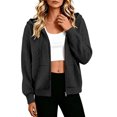 thumbnail image 5 of Womens Zip Up Hoodie Bomber Jacket Cable Textured Crop Sweatshirt Coat with Pockets Fall Outerwear, Dark Gray|Hooded XL, 5 of 8