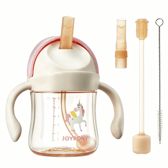 Joypony Spill-Proof Sippy Cup with Weighted Straw, Baby Cup for Toddler, 6 oz, Pink