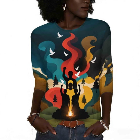 Xuyuer Black History Sweatshirts for Women 3/4 Sleeve Black History Month Printed Shirts African American Culture Proud Pullover Summer Tops