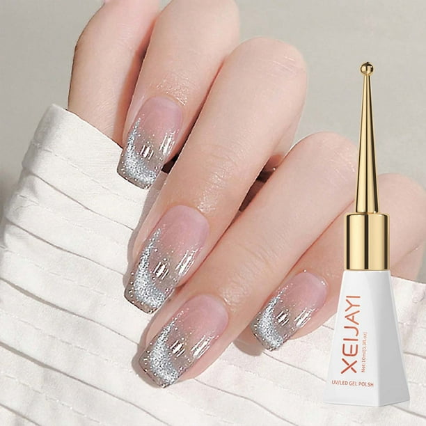 Pegamento de esmalte de uñas de ojo de gato de cerámica blanca | Acabado porcelánico Piedra Brillante | Botella de 10 ml | Fórmula súper brillante y duradera | Adhesión con purpurina para manicura