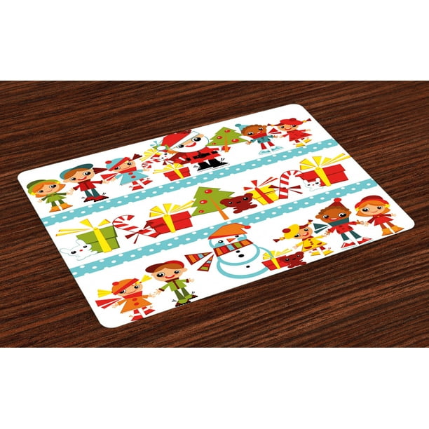 Kids Christmas Placemats Set of 4 Santa Giving Surprise Presents to