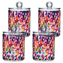 Yayeee 4 Pack Qtip Holder Bathroom Cotton Swab Canister with Lid Clear Dispenser Set, Black Colorful Circles