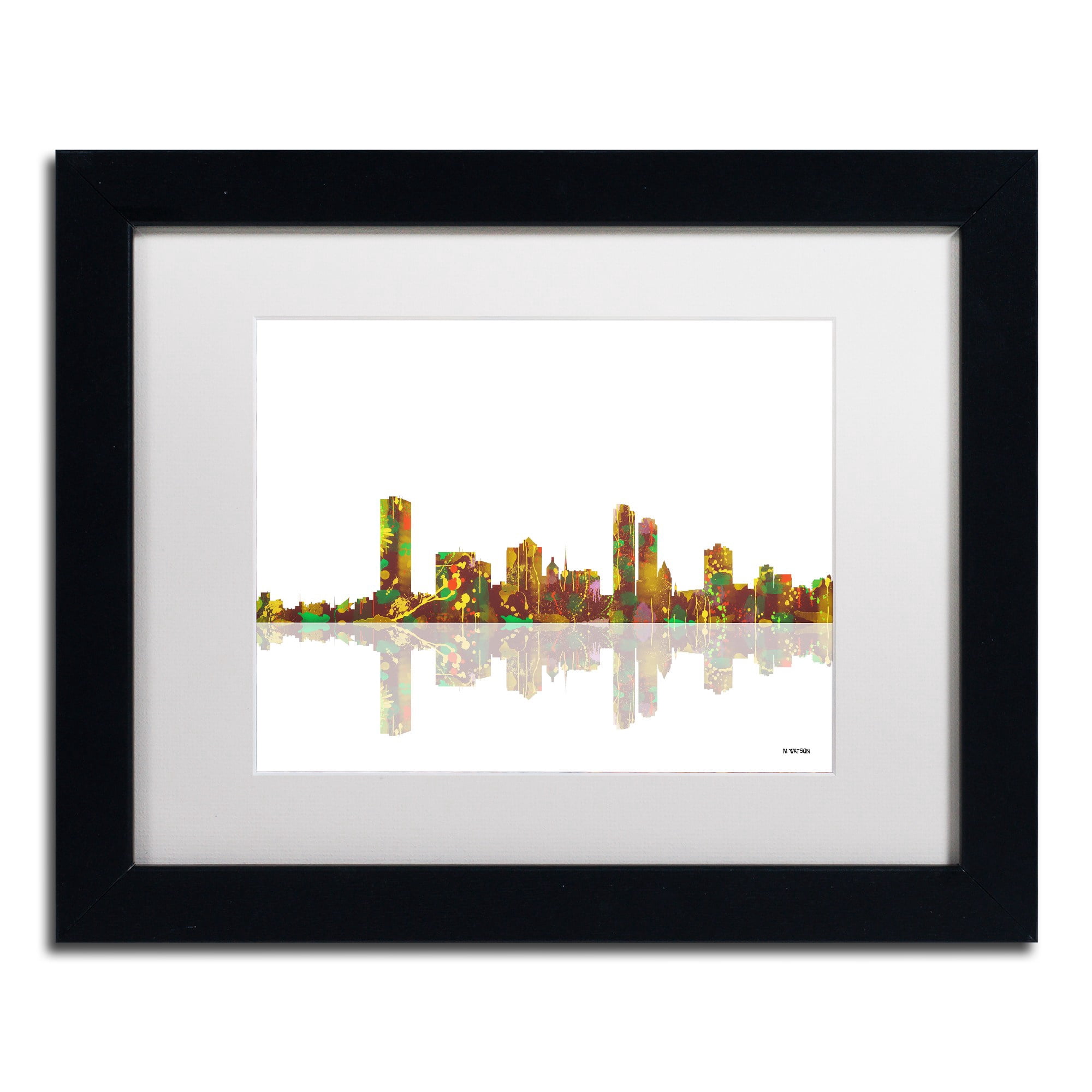 Trademark Fine Art "Milwaukee Wisconsin Skyline" Canvas Art by Marlene Watson White Matte, Black Frame