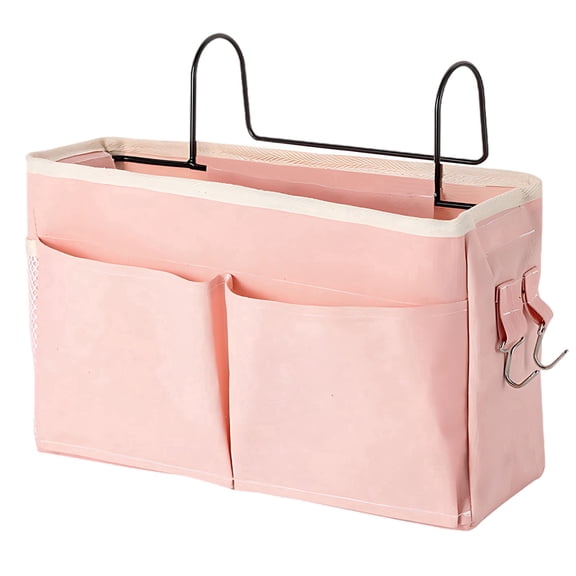 Pink Bedside Caddy Organizer, Metal Frame and Hooks, Hanging Bed Storage for Dorm, Bunk Bed Organizer, Long-Lasting Fabric, 11.8 x 10.2 x 4.3 in / 30 x 26 x 11 cm