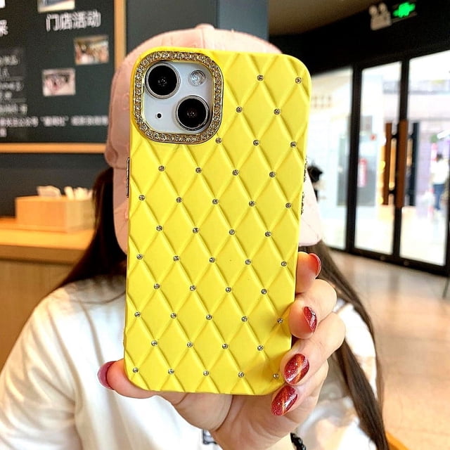 Anillo de diamantes con purpurina de metal adecuado para iPhone 15, Promax, funda de teléfono Apple 13 de alta gama con sensación anticaídas