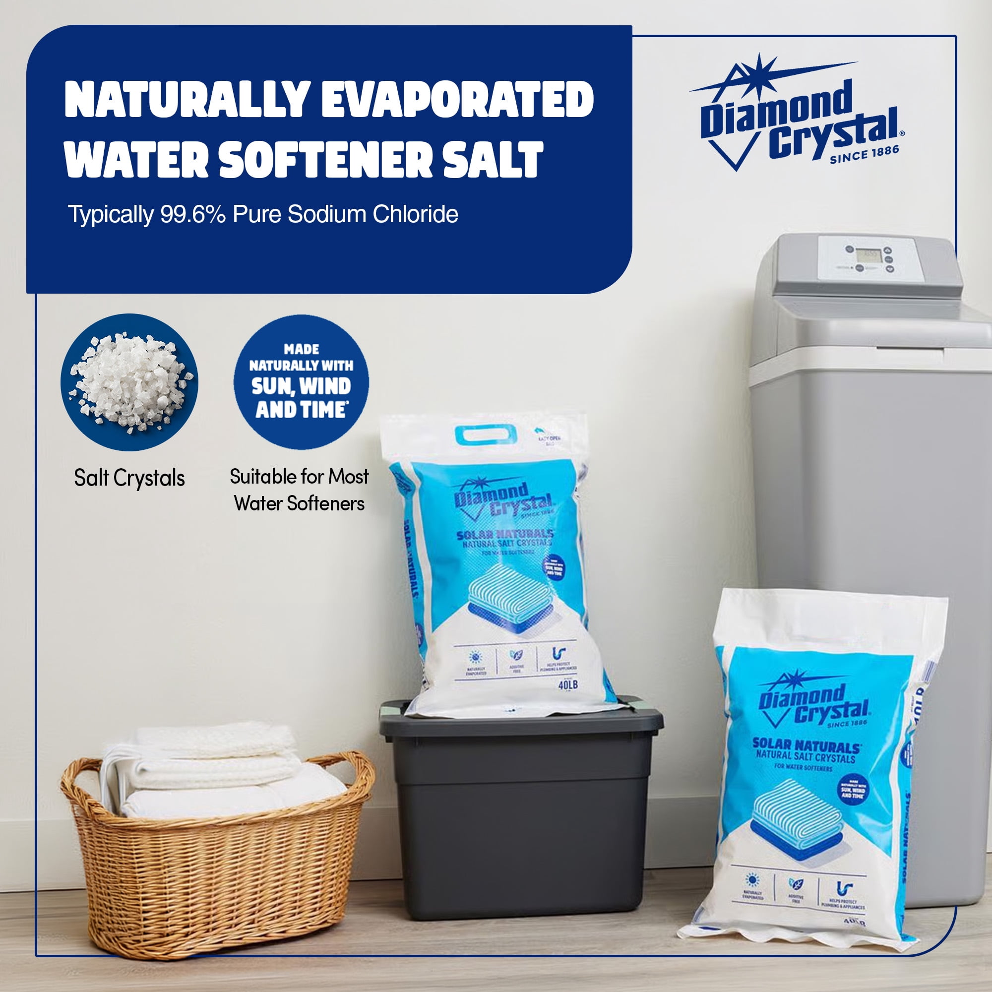 Diamond Crystal? Solar Naturals? Salt Crystals for Water Softeners 40 lb. Bag