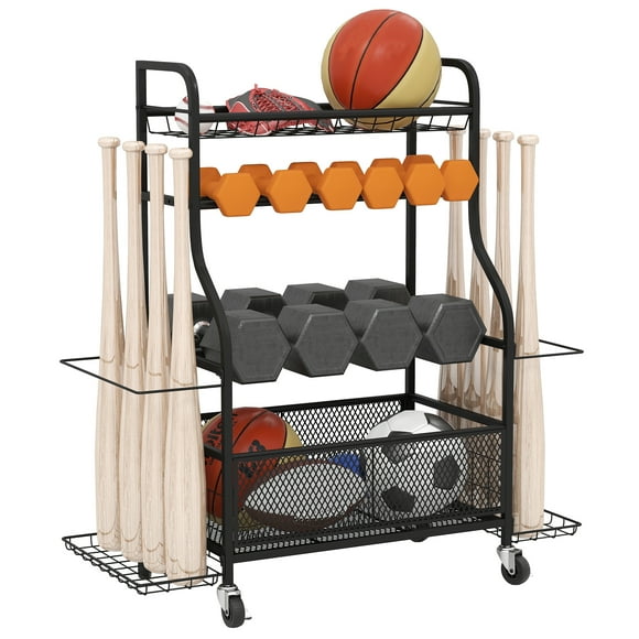 Soozier Garage Sports Equipment Organizer, Rolling Home Gym Storage Rack