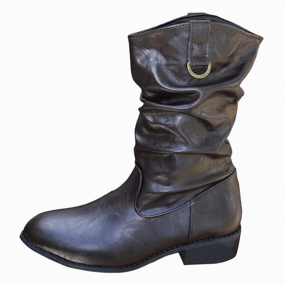 UngA Women's Mid Calf Boots Fashion Casual Knee-High Flat Heel Winter Boot for Women Brown,Size 9.5