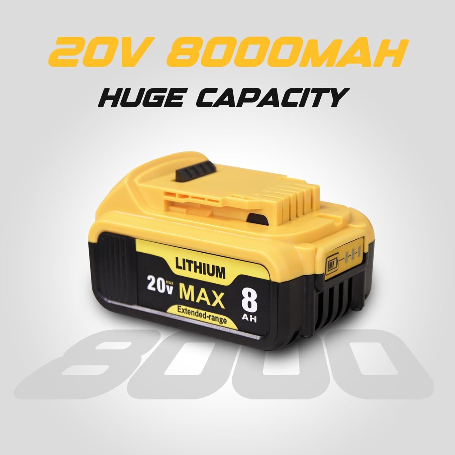 2-Pack Replace for Dewalt 20V Max Battery 8000mAh, Replacement for dewalt 20v Batteries DCB200 DCB201 DCB206 DCB204 DCB208, Compatible with DeWalt 20V Cordless Power Tools and Chargers