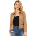 thumbnail image 2 of Allegra K Chaqueta de gamuza sintética para mujer Abrigo corto de motociclista con cremallera marrón M, 2 of 5