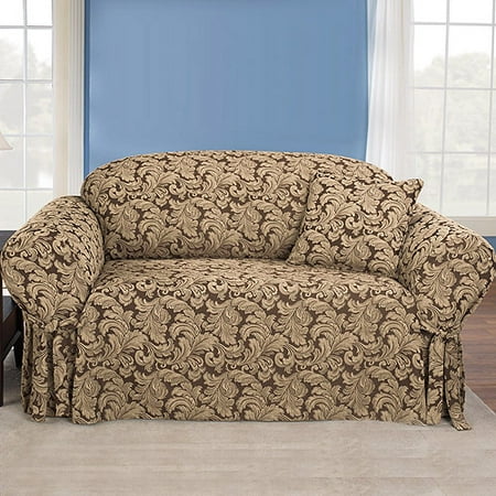 Sure Fit Scroll Brown Loveseat Slipcover