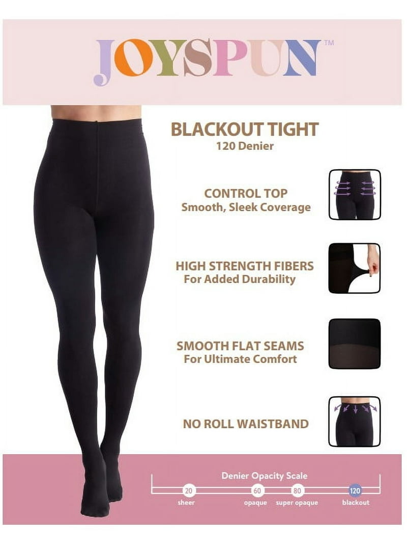 Joyspun Women's Blackout Tights, 2-Pack, 120 Denier, Control Top