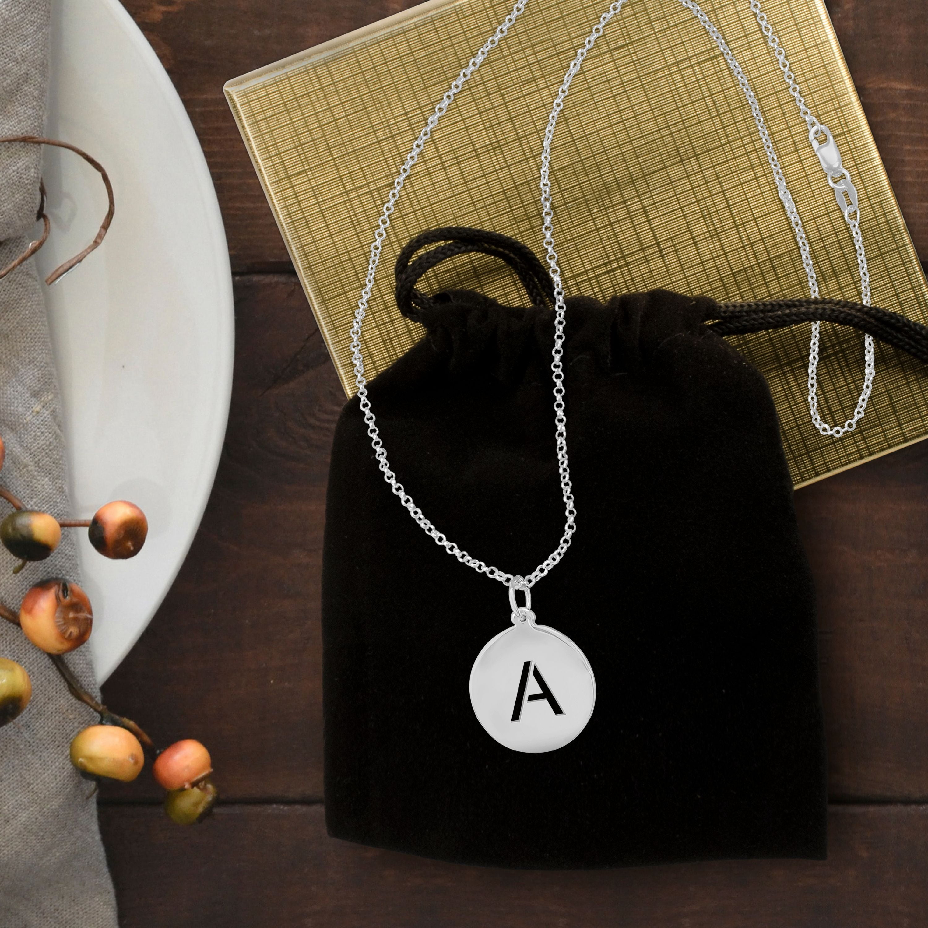 Personalized Cut Out Initial Pendant Disc in Sterling Silver or 14K Gold-Plated Sterling Silver