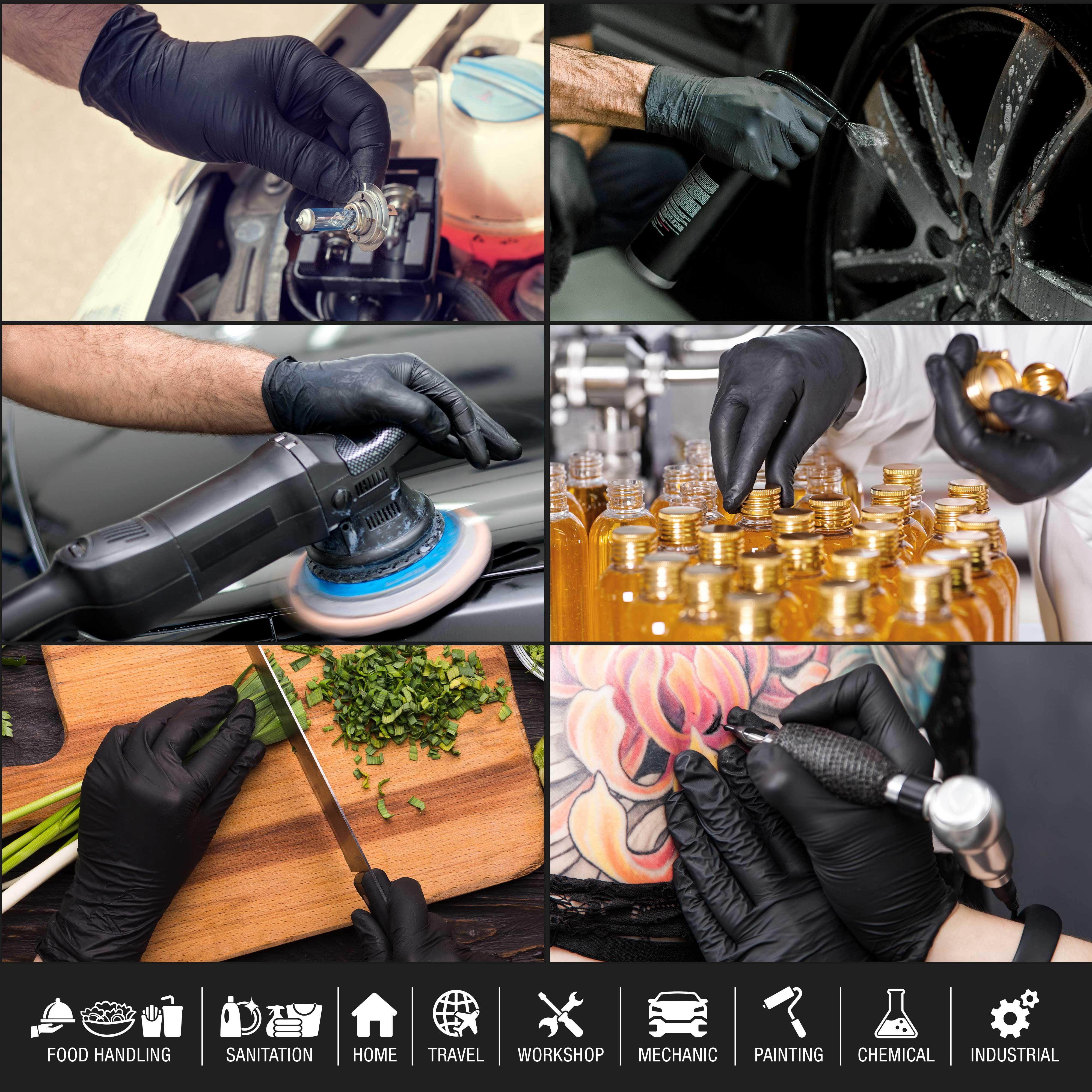 Dura-Gold HD Black Nitrile Disposable Gloves, 3 Boxes of 100, Size X-Large, 6 Mil - Latex Free, Powder Free, Textured Grip