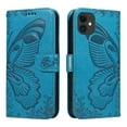 thumbnail image 2 of Dteck Pattern Case for iPhone 11,Magnetic Leather Butterfly Floral Embossed Flip Case Card Slots Wallet Stand Cover with Wrist Strap for iPhone 11,Blue, 2 of 7
