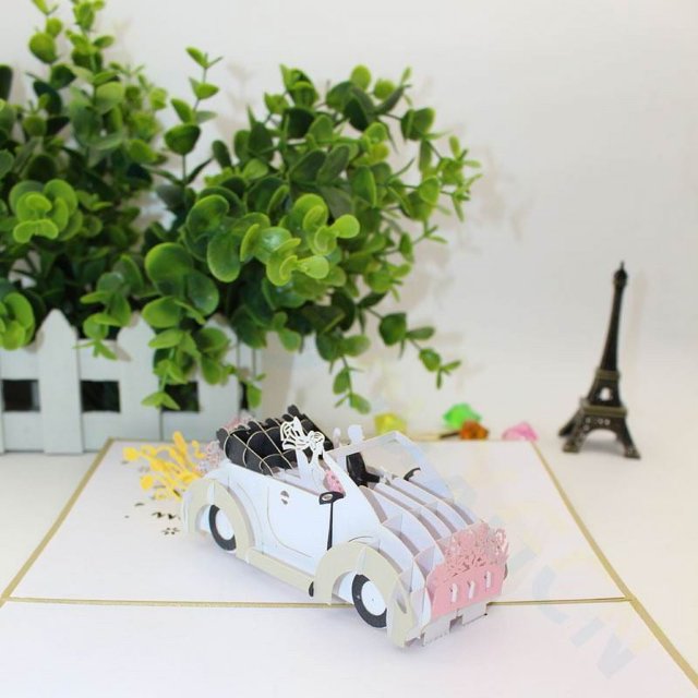 Carro de boda Tarjeta de invitación de papel 3D Tarjeta de felicitación de boda para eventos Tarjeta emergente para el Día de San Valentín Suministros de invitaciones para fiestas