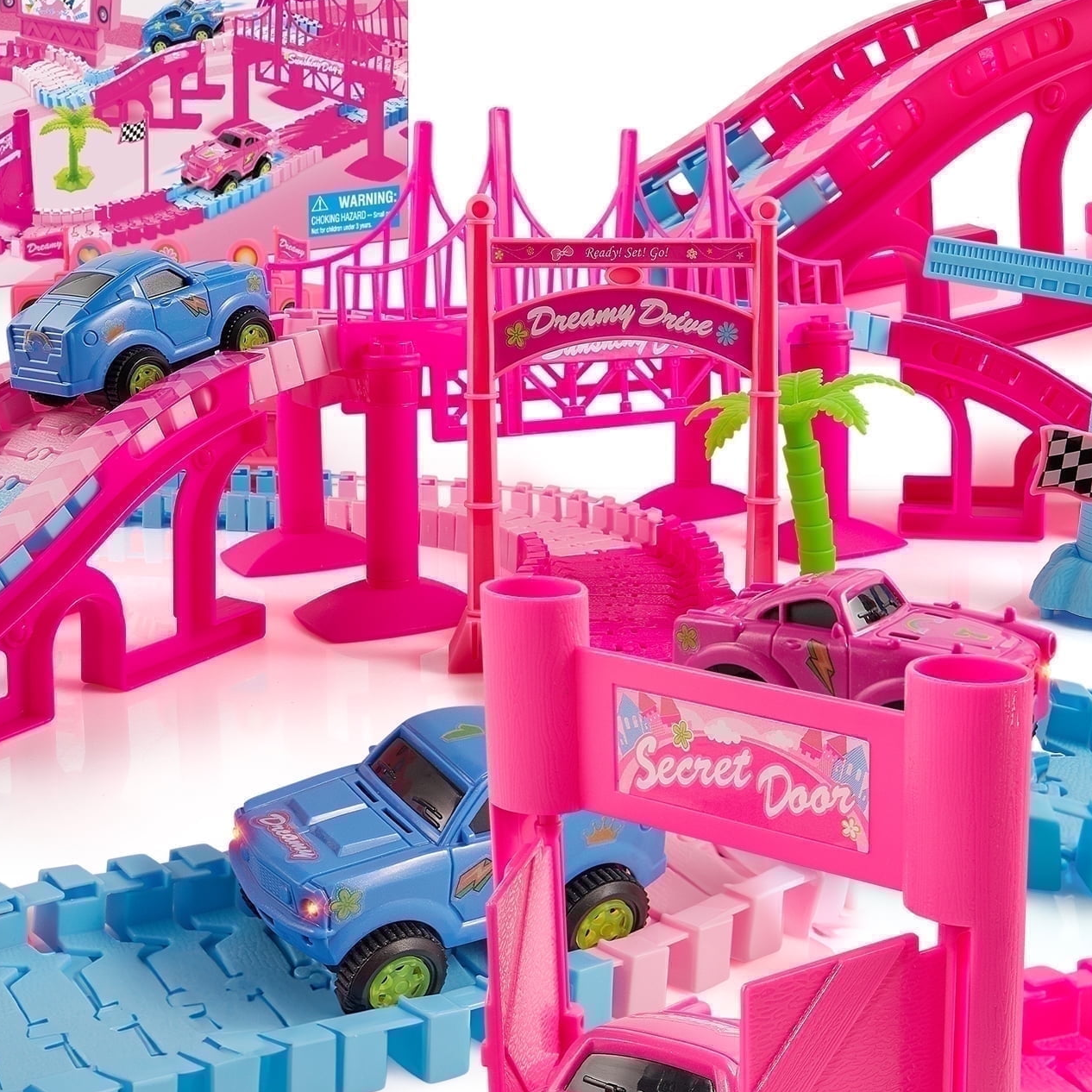 USA Toyz Pink Paradise Adventure Tracks – 225pc Vehicle Playset