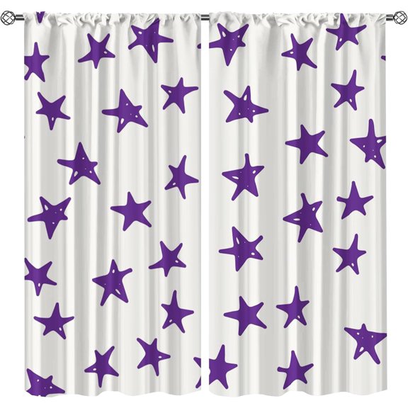 Cartoon Star Graffiti Blackout Rod Pocket Curtains, Geometric Five-Pointed Star Room Darkening Window Drapes, Low Profile Luxury Comfort Window Treatments for Bedroom Living Room-W52xL84in