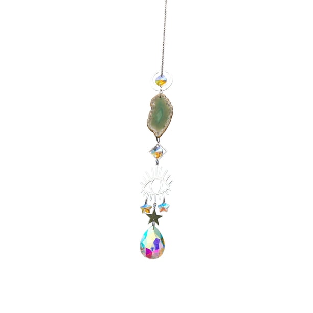 Clearance!Atrapasueños de cristal: atrapasueños para colgar ventanas con cristales y rodajas de ágata, adornos de campanas de viento,decoración de fiestas en la ventana del coche