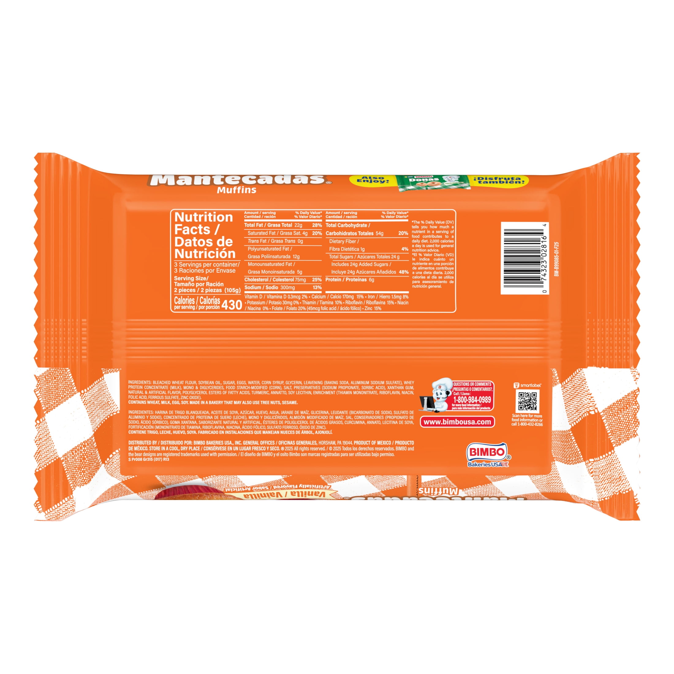 (2 pack) Bimbo Mantecadas Vanilla Muffins, 3 count, 11.10 oz