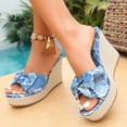 thumbnail image 2 of Pandaie Women Platform Wedge Sandals Open Toe Polka Dots Bow Slip on Slides 3.94 Inch Wedding Party High Heel Dress Shoes Blue 6, 2 of 9