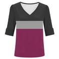 thumbnail image 6 of Smsaxvxz Women's Summer Tops Fashion Color Patchwork V Neck Button Short Sleeve Shirts Casual Loose Blouse Black XL, 6 of 6