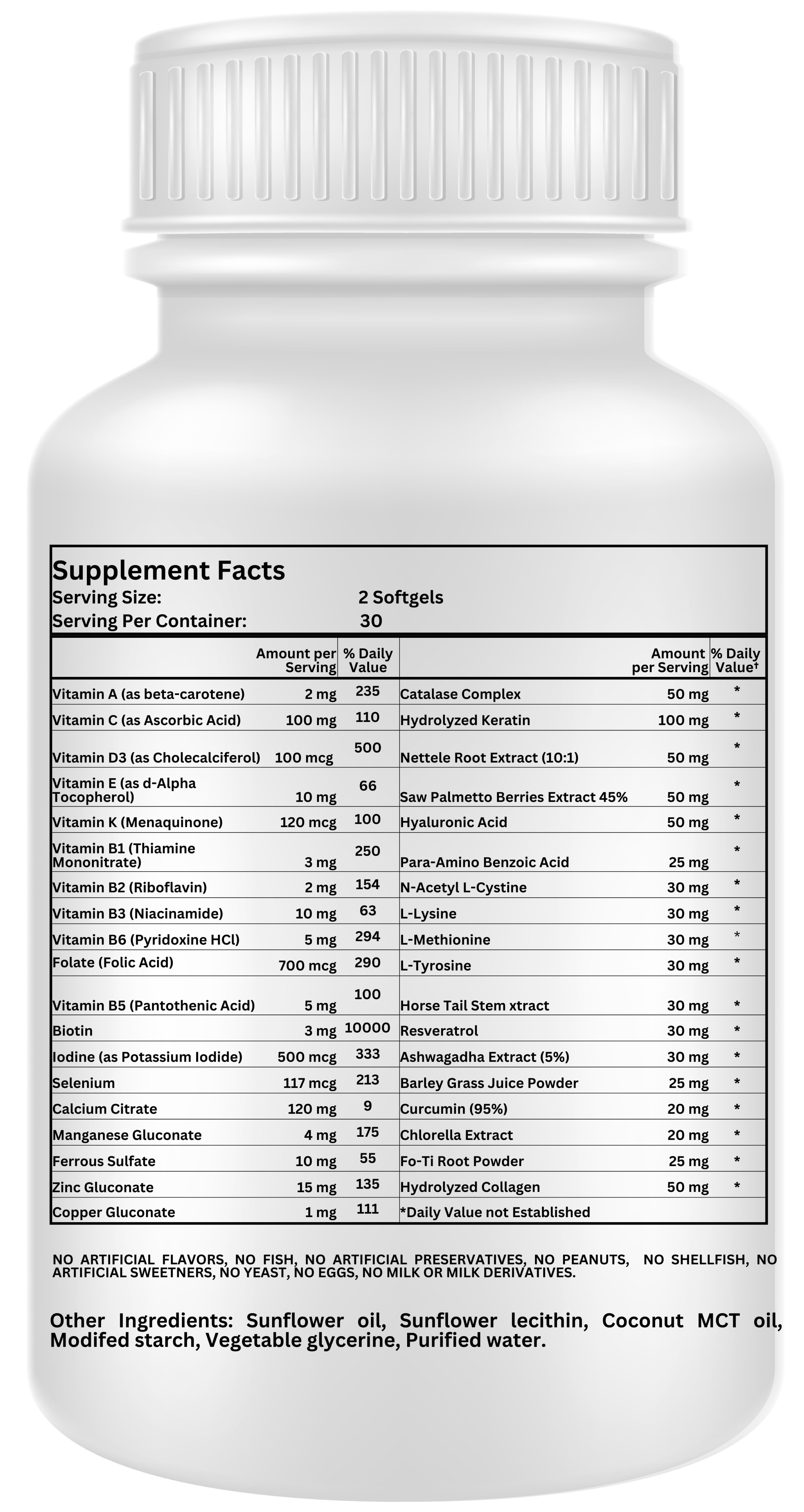 Nikoni Men's Hair ReGROW Liposomal Vegan Softgels with Biotin, Keratin, Saw Palmetto & Essential Nutrients-60 Vegan Softgels